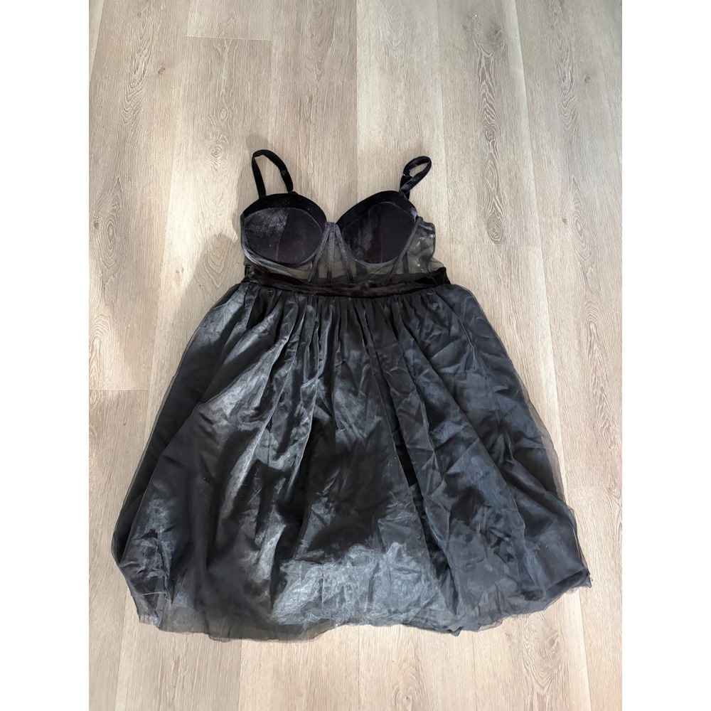 Fashion Nova Black Velvet Bustier Mesh Tulle Midi Dress Plus Size 3XL Evening